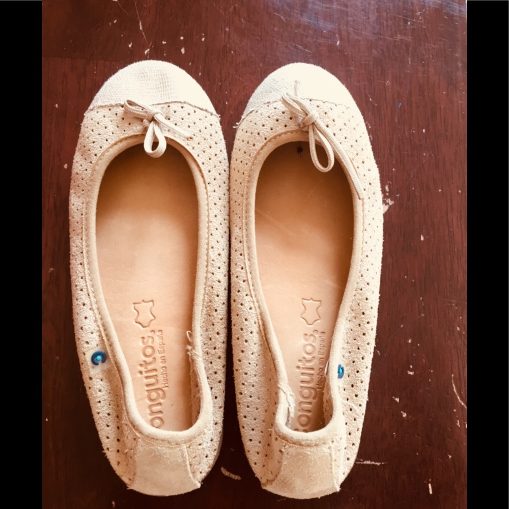 Girls Beige Ballet Flats - Perforated Bow Detail
